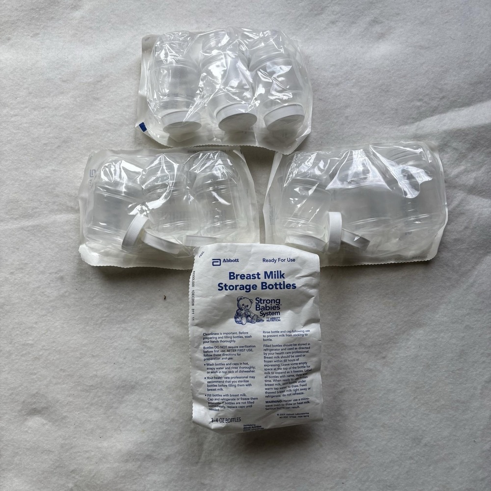 Abbott Breast Milk Storage 12 Bottles 4 Packs 3-4oz Clear Pre-Sterilised Baby